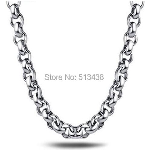 Huge Stainless Steel Round Rolo Link Necklace Chain for Men 9MM 21.6