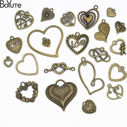 BoYuTe Factory Direct Wholesale Mix 22 Styles Antique Bronze Heart Pendant Charms Diy Alloy Jewelry Accessories