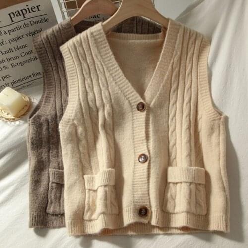 2021 Autumn Woman Single Breasted Vests Female Solid Color Top Ladies Vintage Slim Sleeveless Knitwear Stylish Waistcoats Q262