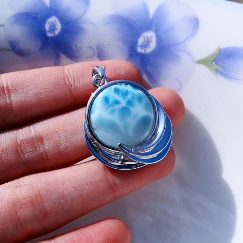 24x28MM Natural Larimar Pendant Ocean Wave Charms for Making Jewelry 925 Sterling Silver Woman Pendant New Year Jewels Gift