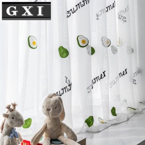 GXI Green Avocado Sheer Curtains Fruit Embroidery Strawberry Tulle Decoration For Home Window Screening Kitchen Dining Kids Room