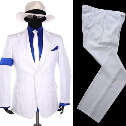 Rare MJ Michael Jackson Smooth Criminal Classic White Stripe Skinny Party Casual Suit FULL Outfit