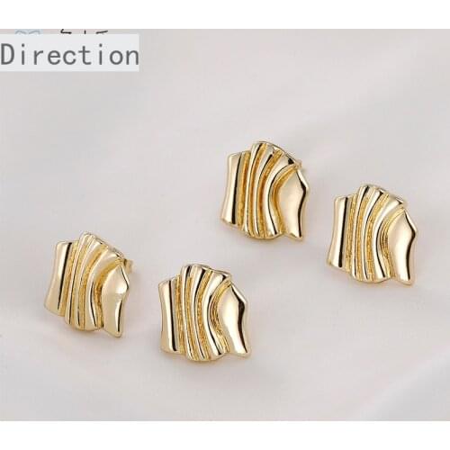 Retro irregular geometric wave water pattern silver needle earrings copper plated 14k diy ear jewelry material accessories