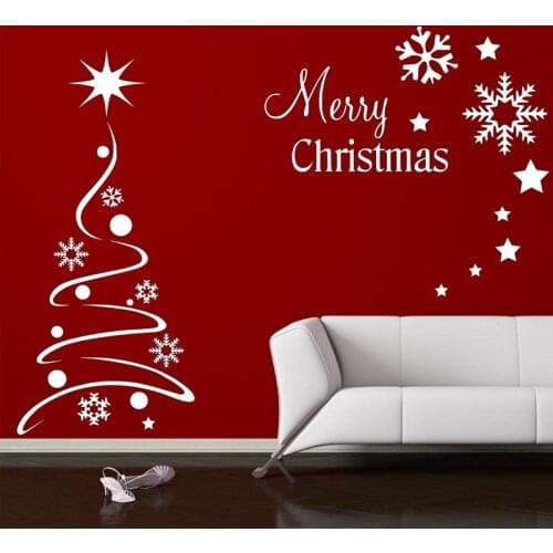 Christmas Tree Wall Stickers for Holiday Windows Wallpaper Home Murals Vinyl Decals Living Room Background Art Sticker L596