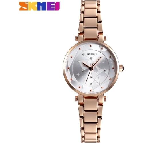 SKMEI 1411 Women Quartz Wristwatches Fashion Casual 30M Waterproof Steel Strap Watches Small Dial Ladies Dress Watch Reloj Mujer