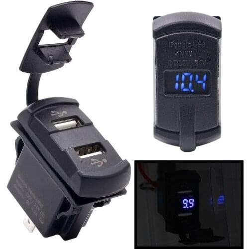 Scooter mobile phone car charger dual usb with voltmeter car 5V 4.2A waterproof
