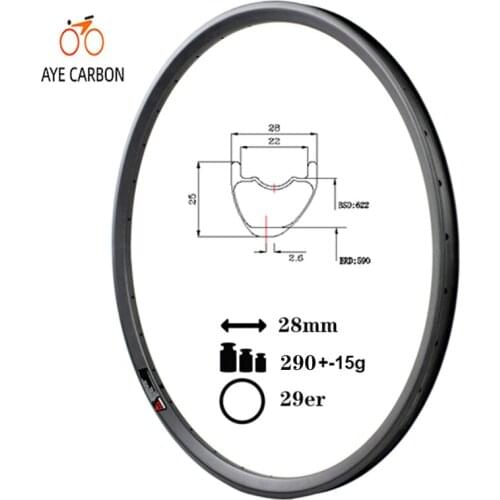 Super light 29inch MTB carbon fiber asymmetric rims 28mm wide 25mm depth carbon mountain bike rims tubeless ready for XC