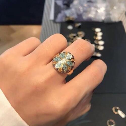 UMGODLY Luxury Brand Fashion Ring Yellow Gold Color Multicolor Stones Geometric Shapes Tribal Finger Ring for Women Mana Series