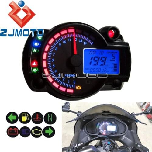 Universal Motorcycle Adjustable Digital Light 15000rpm Gauge Speedometer LCD Tachometer Odometer w/ Speed Sensor