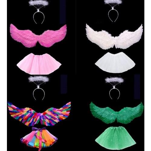 Adult Kids Girl Feather Angel Wing Tutu Party Skirt Halo Ring Party Ball Wedding Birthday Home Decoration Christmas Baby Shower