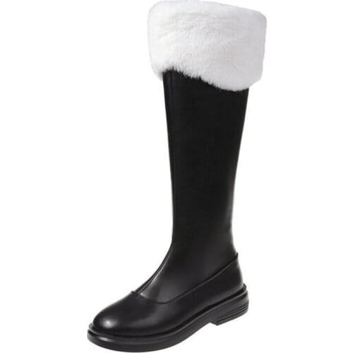 Women Black Boots Winter Fashion New Style Comfortable Round Toe Square Heel Popular Shoes Women Mid-Calf Riding Plush Boots