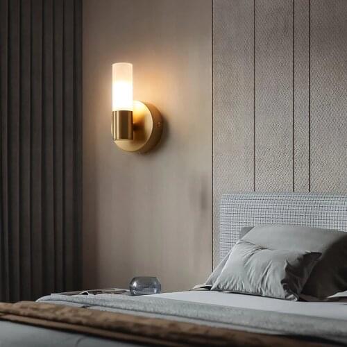 Gold Copper Wall Lamp LED Sconce For Bedroom Bedside Bathroom Decoration Living Room Background Indoor Acrylic Lighting Fixtures