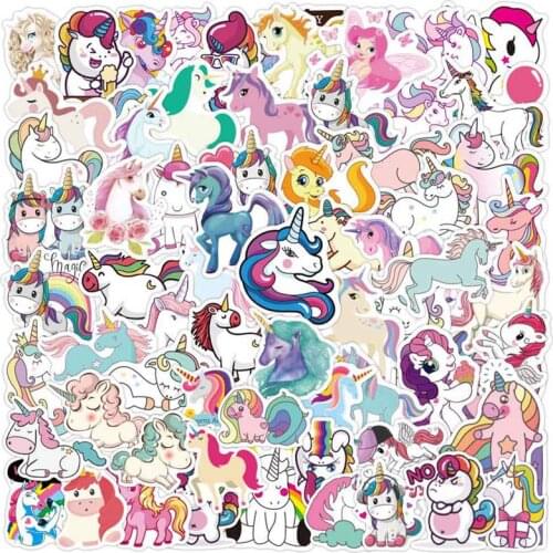 100Pcs Stickers For Unicorn Cartoon Animal Waterproof Cute Graffiti Sticker To DIY Luggage Bike Notebook Laptop Guitar Decals