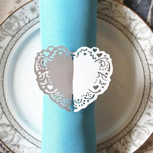 200Pieces/lot White Laser Cut Napkin Rings Dinner Tables Home Wedding Heart Style Paper Napkin Ring Hotel Table Decoration
