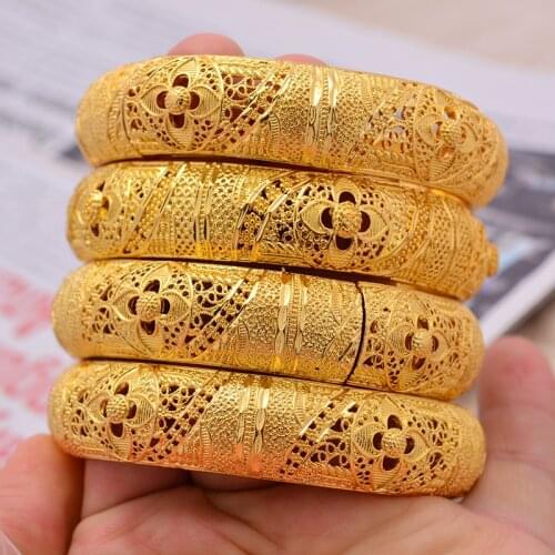 24K 4Pcs/lot Dubai Gold Color Bride Bangles for Womens Ethiopian Bangle Bracelets African Jewellery Middle East Arabic Ornaments
