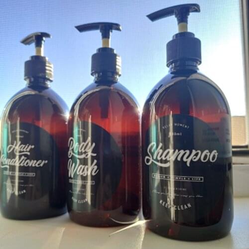 3 in 1 Set Bathroom Soap Dispenser 500ml Body Wash Hair Conditioner Shampoo Bottle Brown Plastic Liquid Storage Sub Bottling