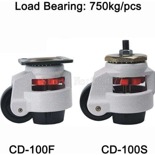 4PCS CD-100F/S Level Adjustment MC Nylon Wheel and Aluminum Pad Leveling Caster Industrial Casters Load Bearing 750kg/pcs JF1517