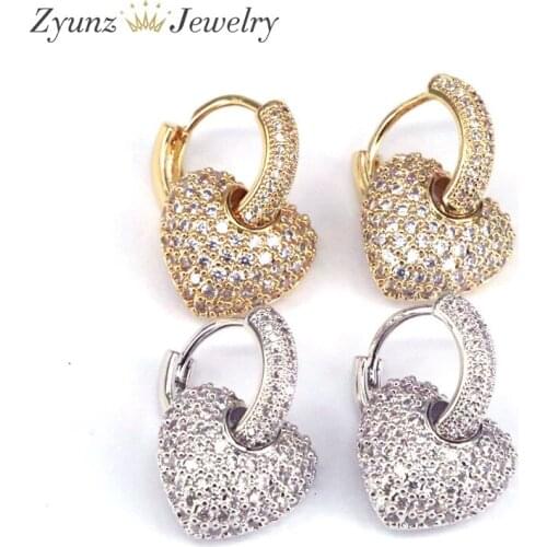 5 Pairs, Elegant Jewelry Brincos CZ Crystal Heart Drop-Earrings Zircon Dangle Earrings for Women Party Gift
