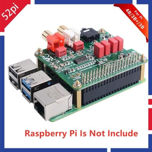 52Pi PCM5122 Raspberry Pi HiFi DAC HAT PCM5122 HiFi DAC Audio Card Expansion Board for Raspberry Pi 4 Model B / 3B+ / 3B / 2B