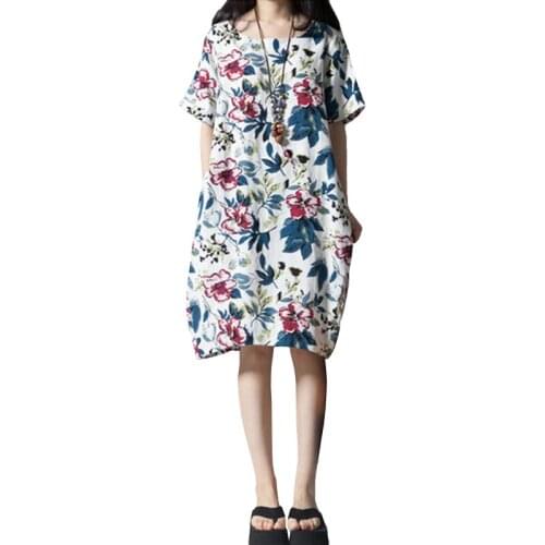 5XL Summer Women Vintage Floral Print Beach Dress Short Sleeve Loose Casual Midi Sexy Dress Vestidos Plus Size Party Dresses