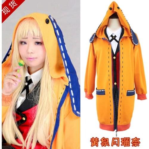 Anime Kakegurui Cosplay Costume Compulsive Gambler Runa Yomotsuki Hoodie Women Coat Orange Jacket with Socks Custom Made