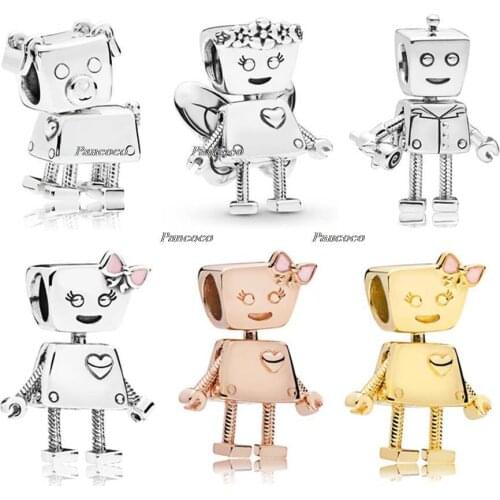 925 Sterling Silver Charm Cute Bella Bot A Big Heart And Lots Of Robot Bead Fit Pandora Bracelet & Necklace Diy Jewelry