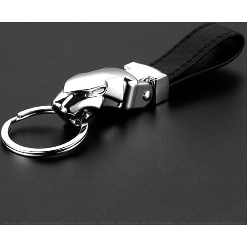 Key Chain Car Key Ring Man Gift High Quality Leopard Head Genuine Leather Metal Keyfob Pendant KeyRing Keychain Auto Accessories
