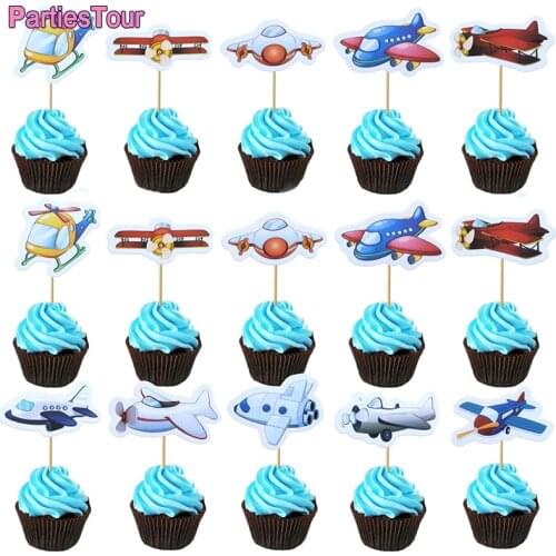 10/20X Airplane Party Decor Topper Airplane Cupcake Toppers Decor for Kids Aircraft Themed Birthday Party Cake Decors Supplies