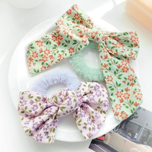 2021 Children Cute Colors Faux Fur Floral Bow Elastic Hair Bands Girls Lovely Soft Scrunchies Rubber Bands Kids Hair Accessories
