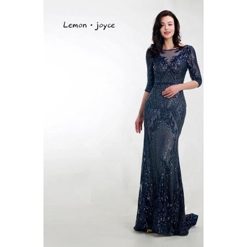 Lemon joyce Formal Evening Dresses Long 2020 O-neck Sequin Evening Gown Plus Size robe de soiree