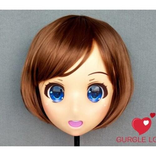 DM152) Female Sweet Girl Resin Half Head Kigurumi Mask With BJD Eyes Cosplay Japanese Anime Role Lolita Mask Crossdress Doll