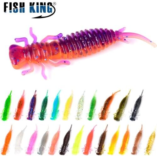 FISH KING 5/6.5/7.6/8.9cm Silicone Bait Smell Soft Fishing Lure 4-10pcs Larva Jigging Shad Worm Fishing Bait For Bass Wobblers