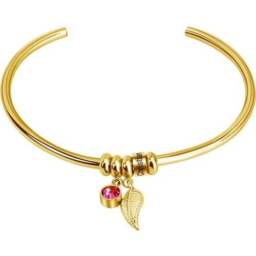 Personalized 12 Birthstone Bracelet for Women Customized Stainless Steel Engraved Beads Bracelets & Bangles Diy Family Gift