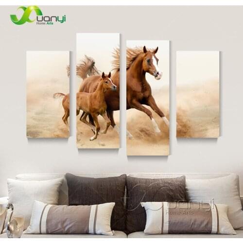 4 Panel Horse Canvas Oil Painting Art Cuadros Home Decoration Modular Wall Picture For Living Room Prints Type Unframed PRL1015