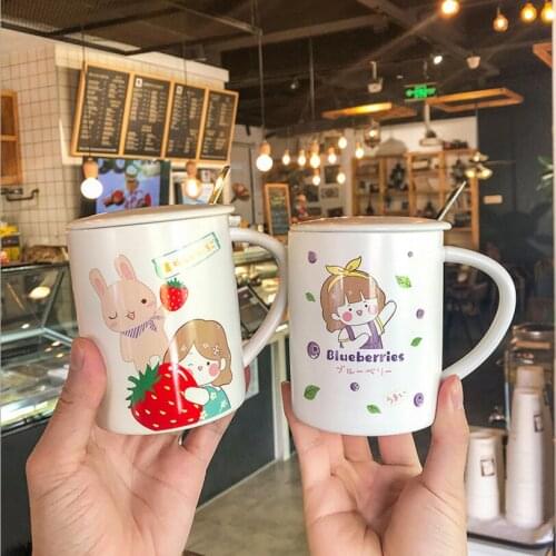 Korean Style Ceramic Mug Kawaii Water Bottle For Girls INS Cute Fruit Creative Pink Strawberry Milk Tea Coffee Water Cup