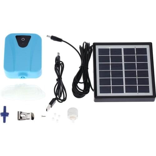 Solar Powered/DC Charging Oxygenator Water Oxygen Pump Pond Aerator with 1 Air Stone Aquarium Airpump 2L/min