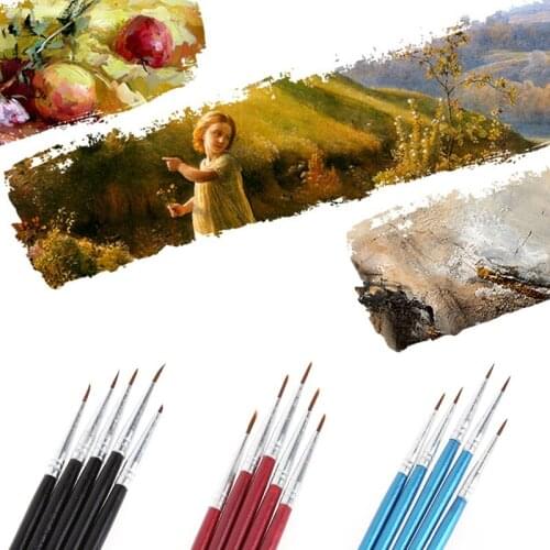 5Pcs Nylon Hair Brush Hook Line Pen Artist Watercolor Acrylic Painting Drawing