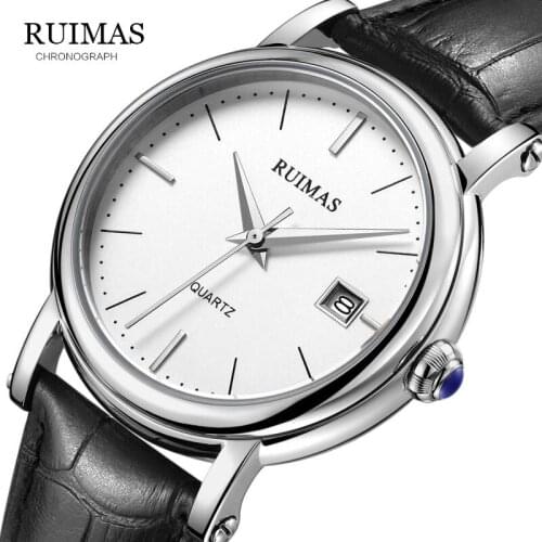 RUIMAS Watches Classic Mens AUTO Date automatic Mechanical Watch Analog Skeleton Black Leather Man black Steel shell Wristwatch
