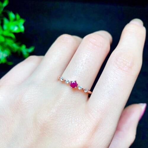 S925 silver Natural red ruby gem ring natural gemstone ring Classic elegance small thin round woman girl wedding gift jewelry