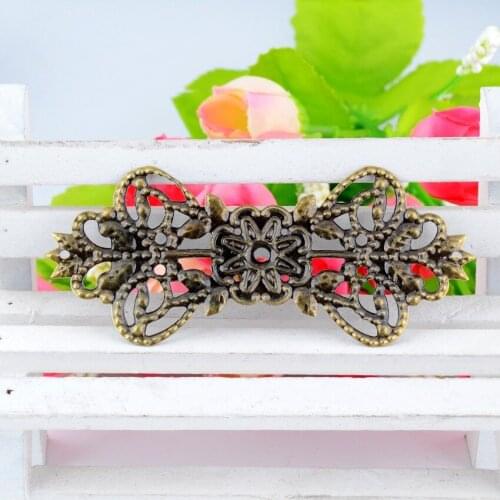 Free shipping Retail 5Pcs Bronze Tone Filigree Flower Wraps Connectors Metal Crafts Gift Decoration DIY Findings 7.4x3.1cm F0457