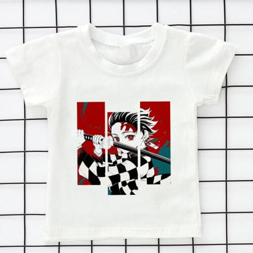 Summer Cartoon T-shirt Novelty Anime Crew Neck Demon Blade Girls Tops Kawaii Children Clothes Fashion Demon Slayer T Shirt Kids
