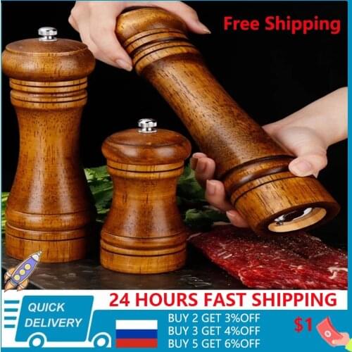 5" 8" 10" Salt and Pepper Grinder, Solid Wood Spice Pepper Mill with Strong Adjustable Ceramic Grinder Kitchen Cooking Tools