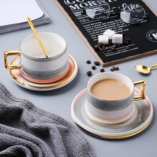 Foreign Trade European Simple Hand Painted Ceramic Coffee Cup Creative Ceramic Cup Dish Set Home Tea Cup Gift Box Gift Office