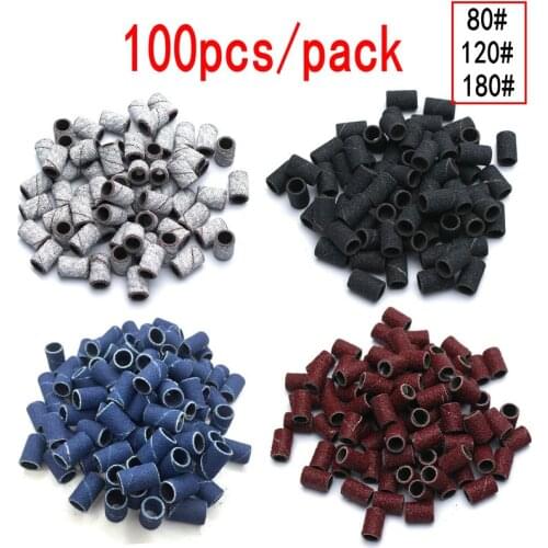 100pcs Sanding Cap Nail Drill Bits Set Nail Art Sanding Bands Gel Polish Remover Tool Accessory for Electric Nail Machine Tools