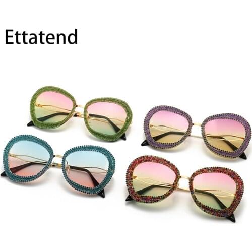 Irregular Frame Fashion Gradient Sunglasse Luxury Rhinestone Bling Sun Glasses for Women Vintage Shades Eyeglasses Gafas De Sol