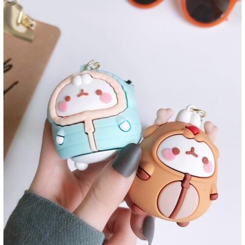 2020 New Molang Rabbit Korean Cartoon Keychain Rubber Key Chains Lovers Bag Car Pendant Key Ring