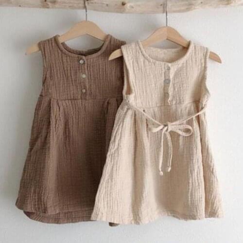 New 2021 Spring Casual Baby Kids Girl Pure Color Princess Dresses For Girls Dresses Summer Kids Girl Dress Sleeveless Dress