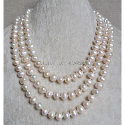 Wholesale Pearl Jewelry - 60 Inches 9x11mm White Color Huge Size Long Genuine Freshwater Pearl Necklace , Free Shipping