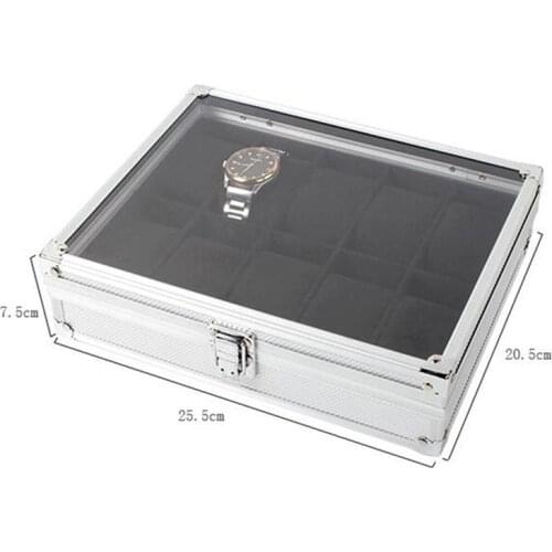 Useful Aluminium Watches Box 12 Grid Slots Jewelry Watches Display Storage Box Square Case Suede Inside Rectangle Watch Holder