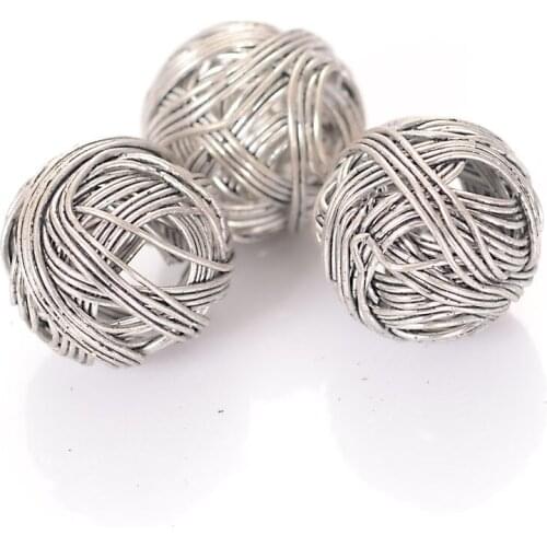 20 Pcs/Lot 16MM Antique Silver Bend Wire Hollow Spacers Beads Fit Women Diy Bend Wire Ball Necklace Bracelet Jewelry Findings